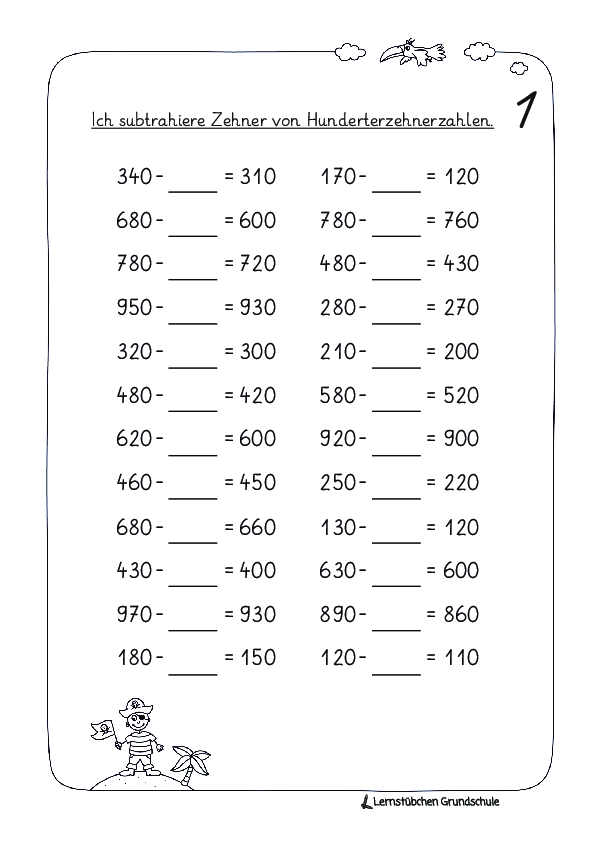 Kopfrechnen im ZR 1.000 mit HZ-Zahlen und Z-Zahlen - Minus